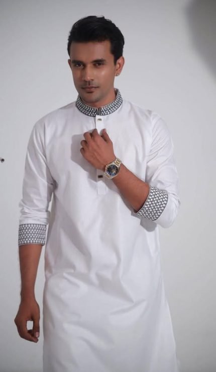Embroidered Premium Punjabi White Color